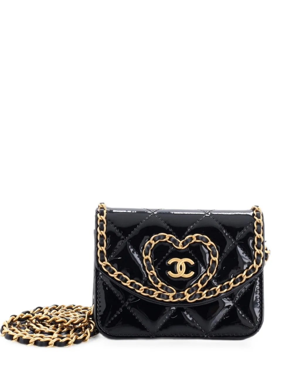 Heart Chain Flap Bag Quilted Patent Mini crossbody bag