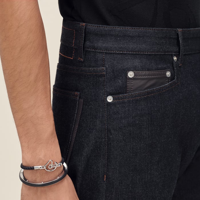 Indigo Straight Cut Jeans With Leather Pocket Detail