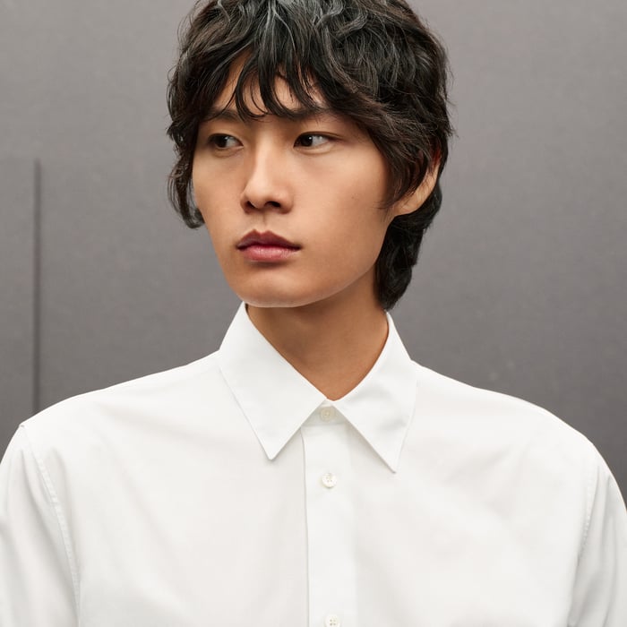 Blanc Straight Cut Shirt With Leather Detail