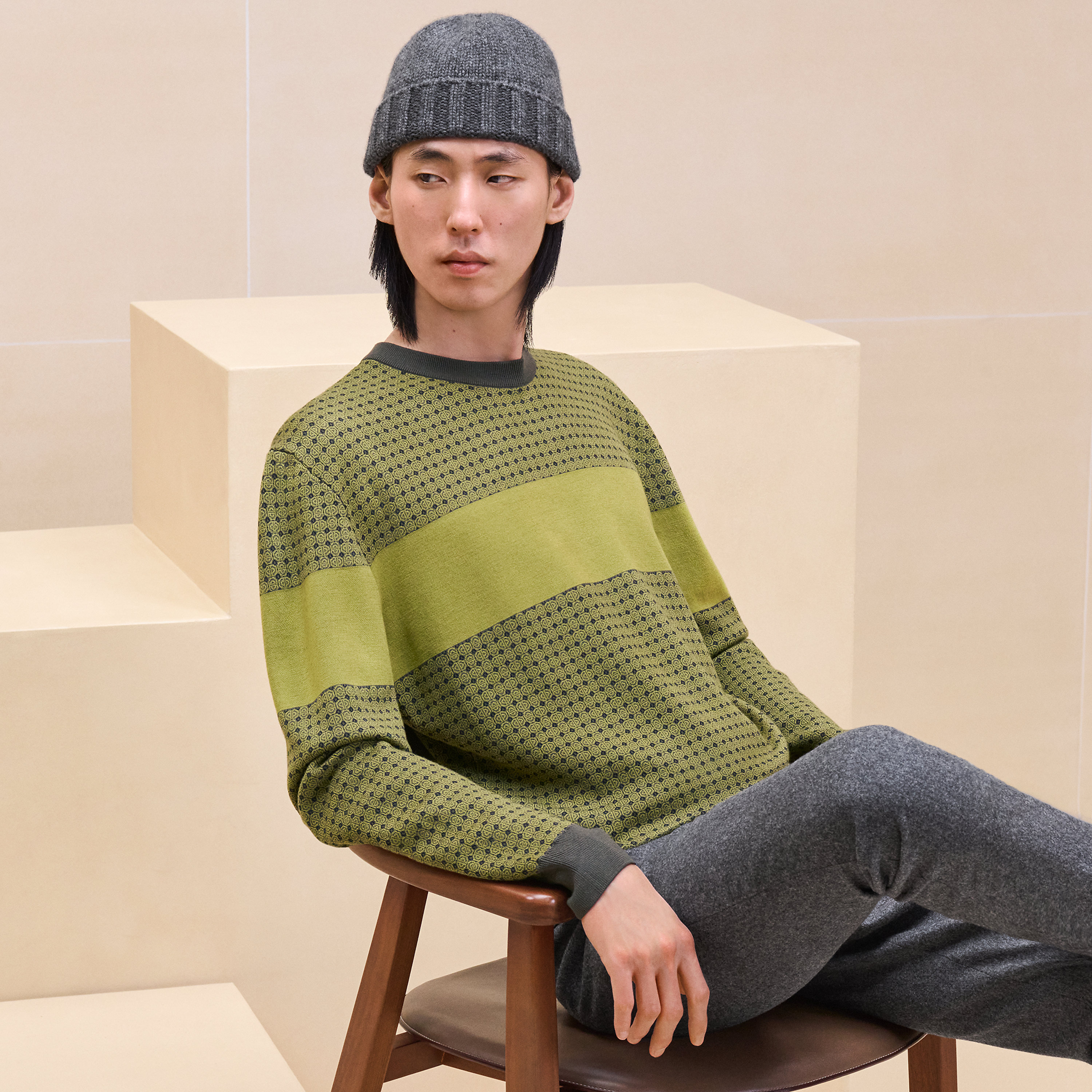 “Jacquard maillons mosaique” 크루넥 스웨터