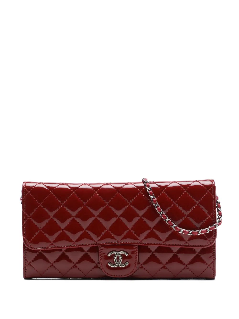 2010-2011 Quilted Patent Brilliant East West Flap Clutch with Chain shoulder bag