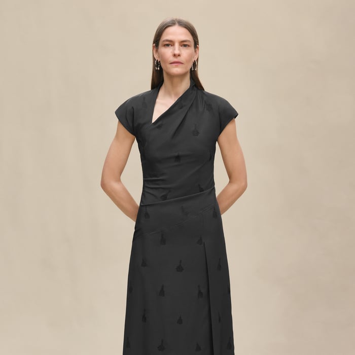 Gris Charbon Embroidered Slanted Dress