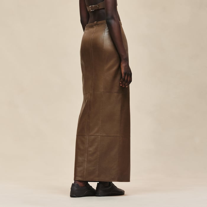 Marron Muschio Mixed Knit Long Skirt With Slit