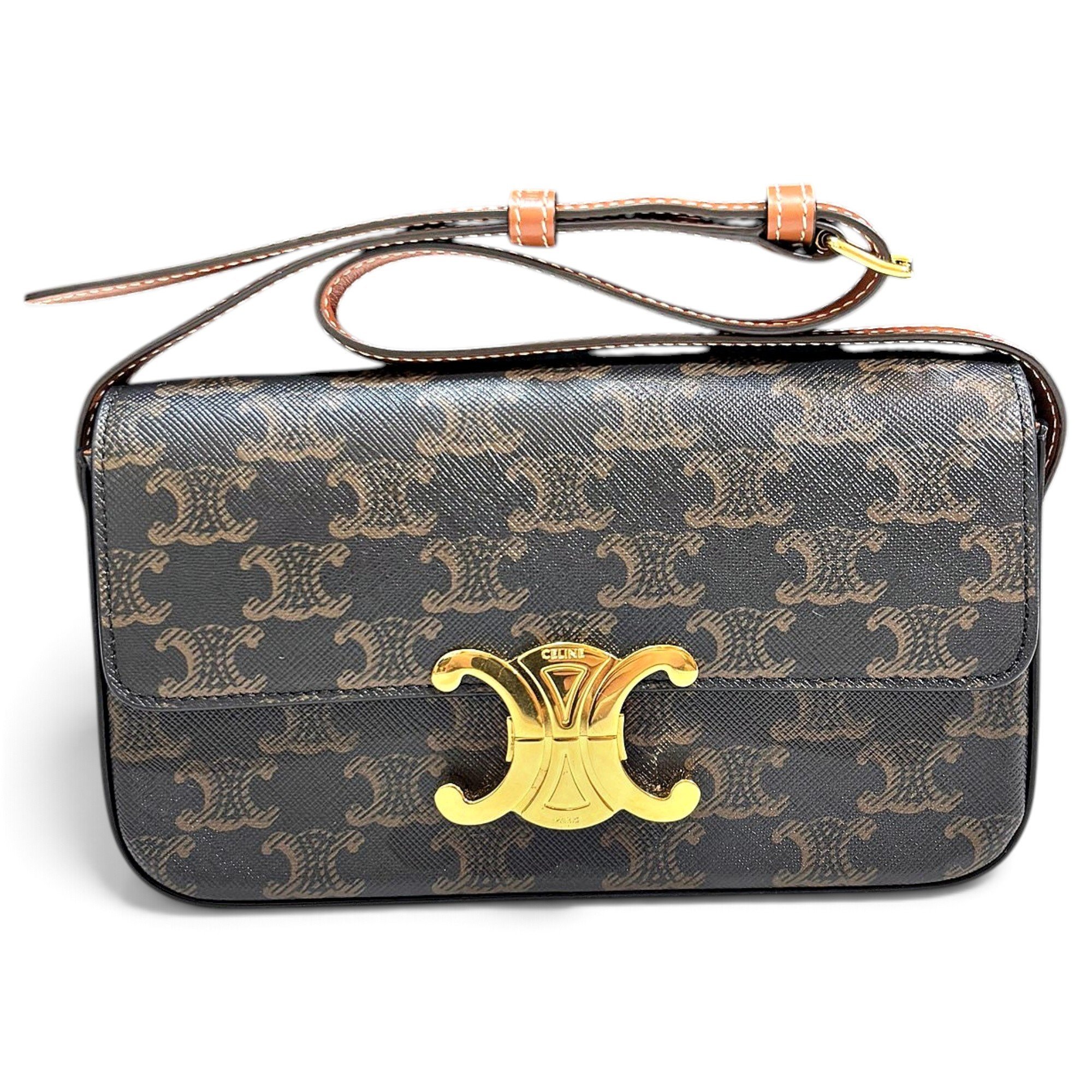 Triomphe chain leather handbag