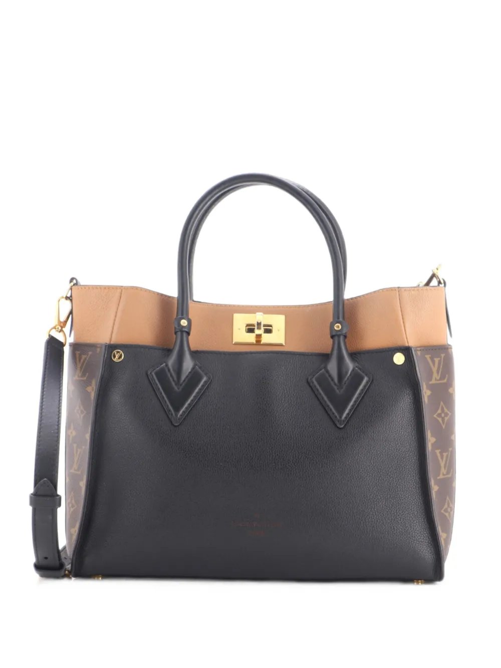 On My Side Leather with Monogram Canvas MM tote bag