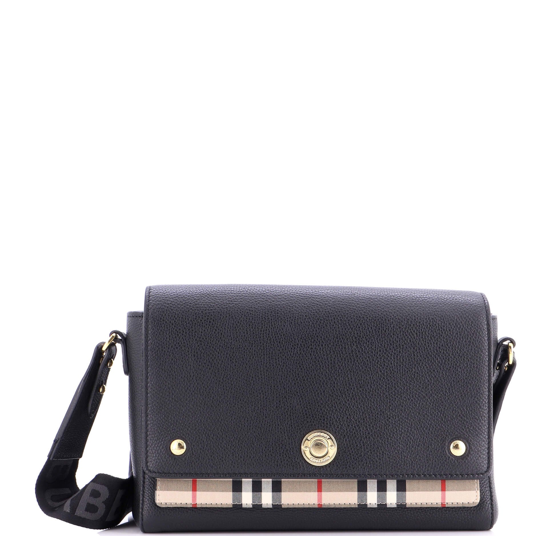 Burberry Note Crossbody Bag Leather with Vintage Check Canvas Medium