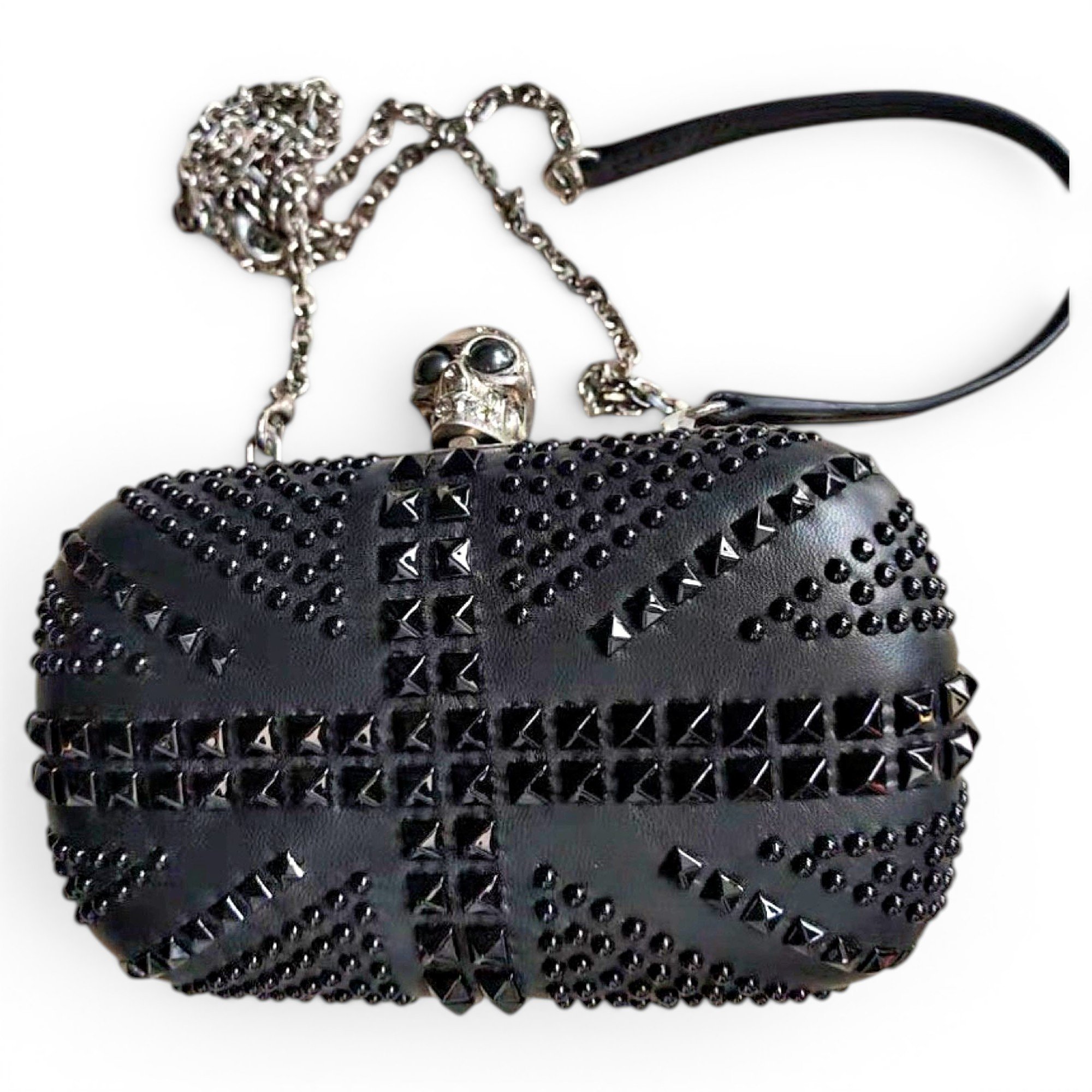 Skull leather clutch bag