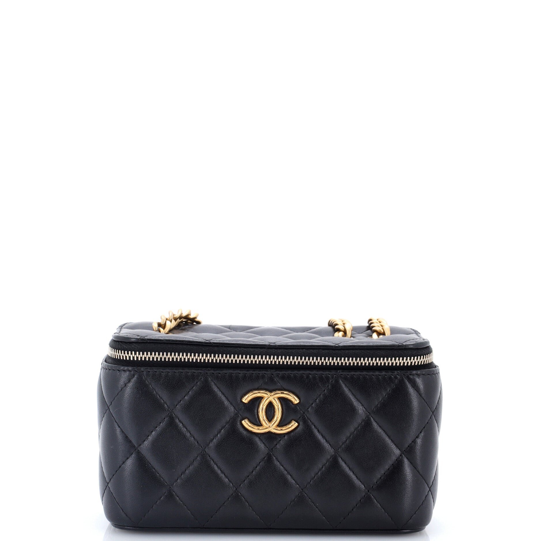 All Slide Long Vanity Case with Chain Quilted Lambskin Small