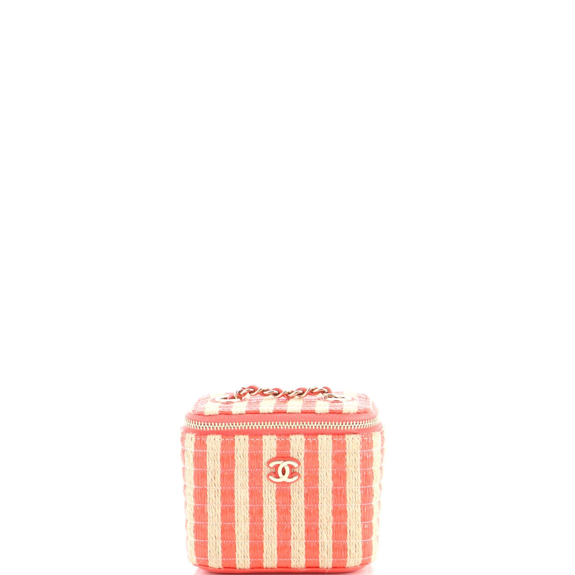 Classic Vanity Case with Chain Striped Raffia and Jute Mini