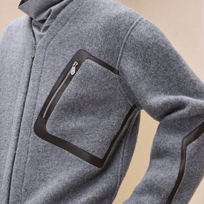 Gris Zipped Varsity Cardigan With Leather Detail