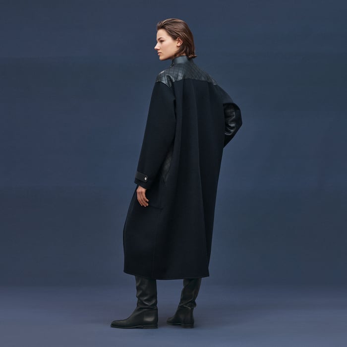 Bleu Noir Long Mixed Materials Cashmere Coat