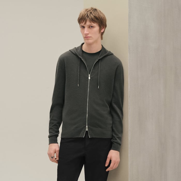 Vert Chrome Cashmere "Maillon Chaine d'Ancre" Hooded Jacket