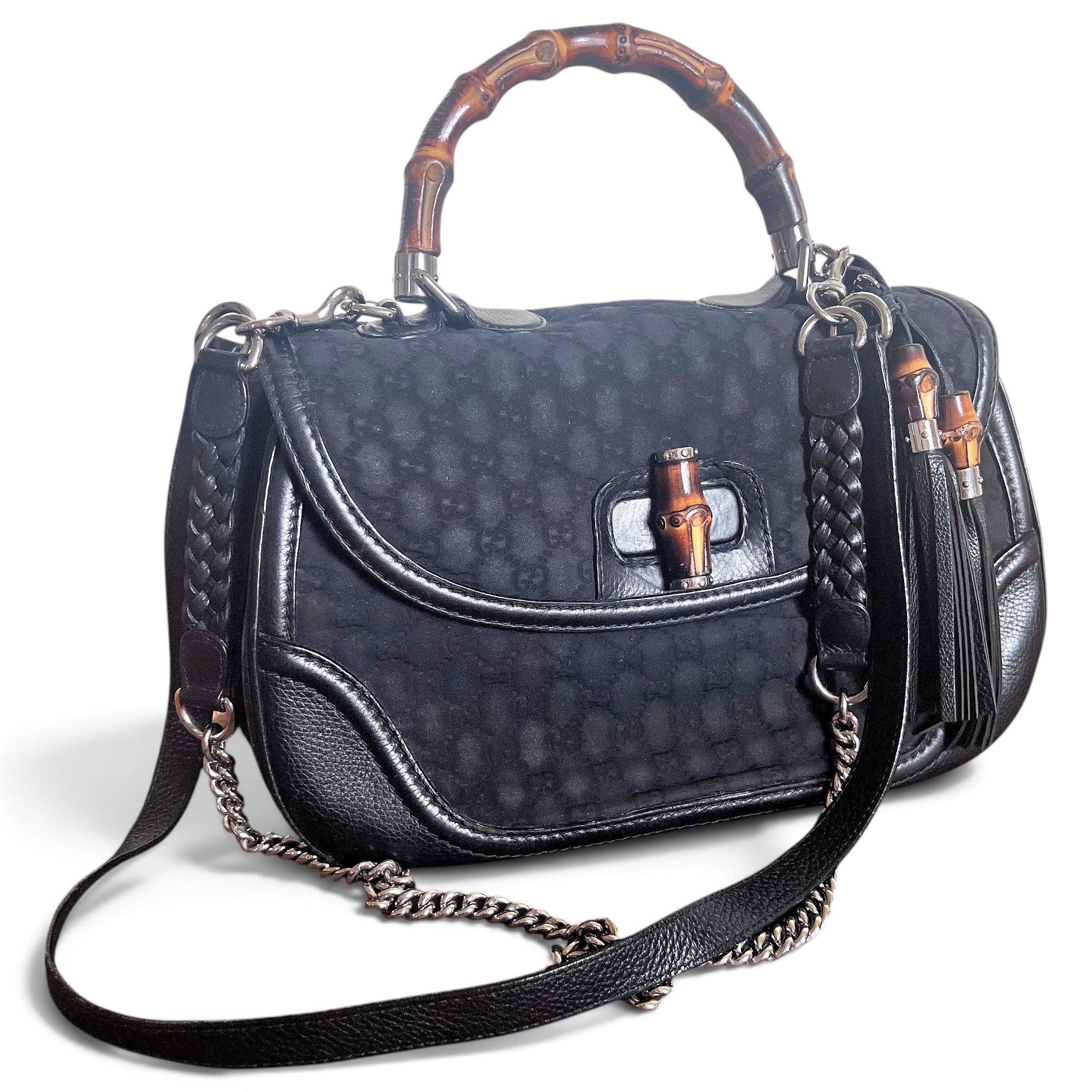 Convertible Bamboo Top Handle leather handbag