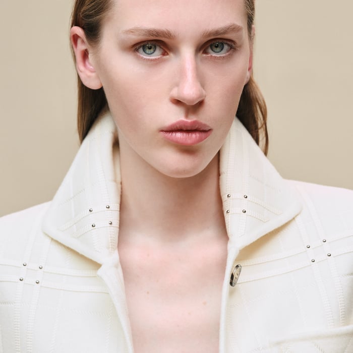 Blanc Naturel Embroidered Short Vest With Leather Detail