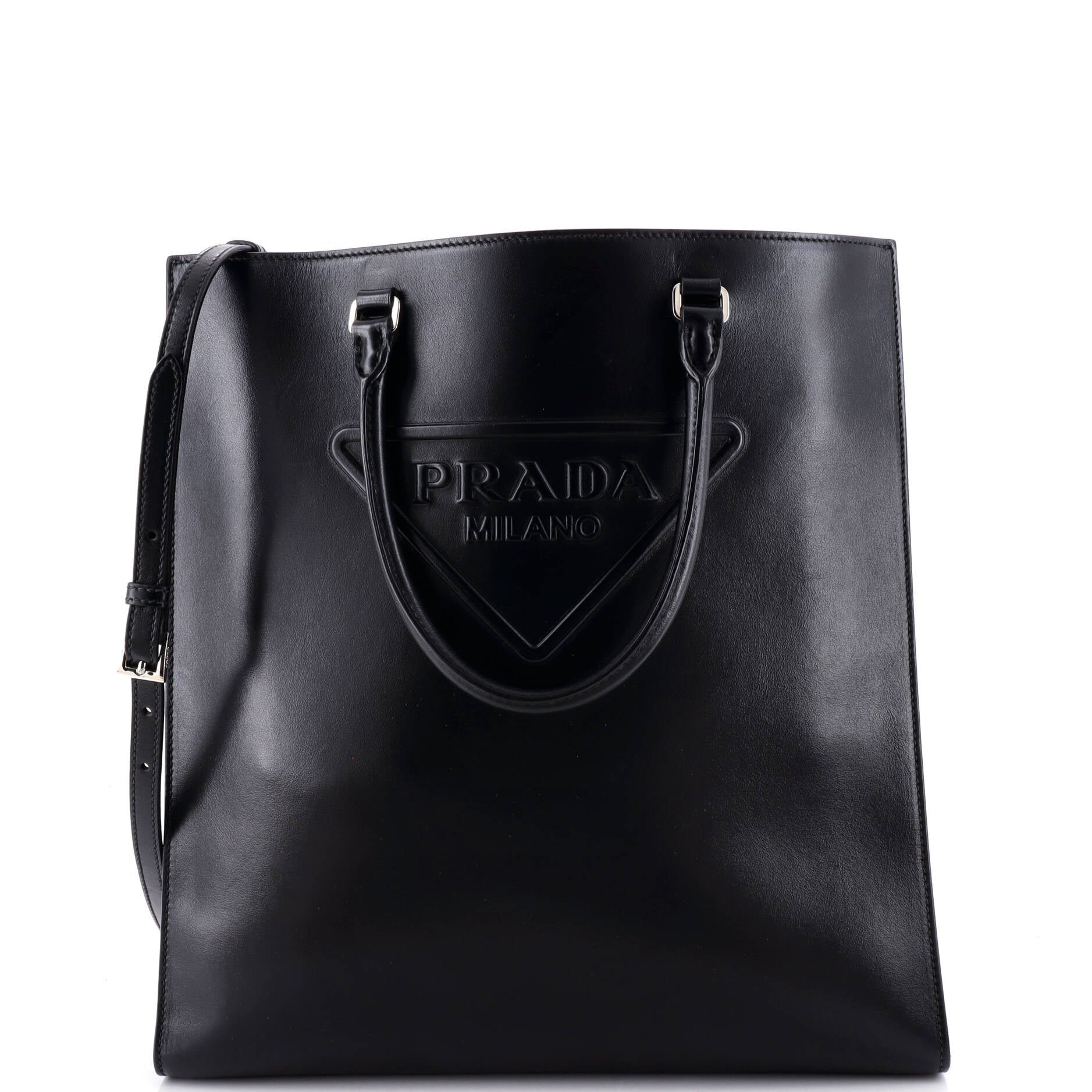Triangle Logo Convertible Open Tote Leather Medium