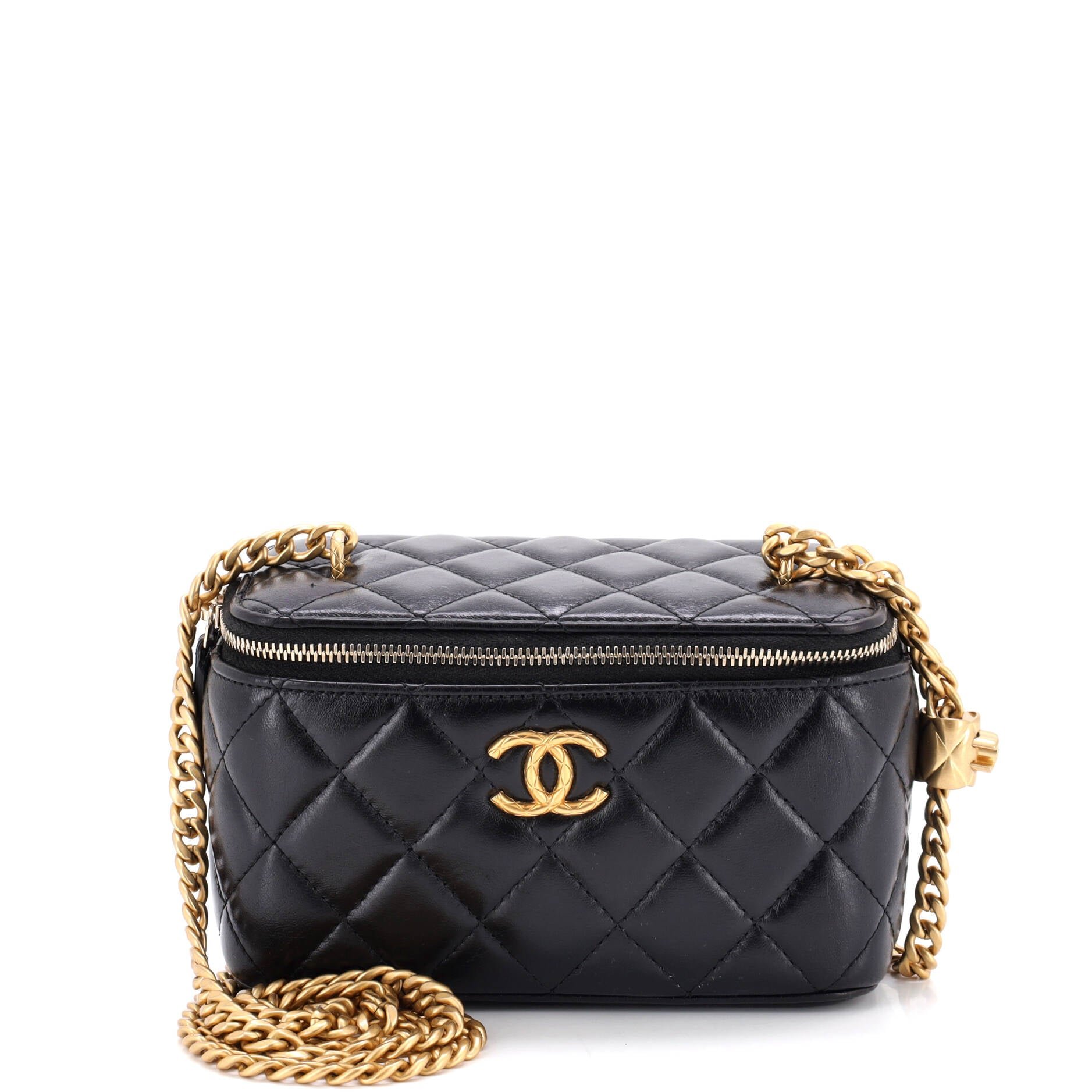 All Slide Long Vanity Case with Chain Quilted Lambskin Small