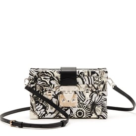 Louis Vuitton Black and White Floral Printed Embossed Calfskin Petite Malle Silver Hardware, 2017