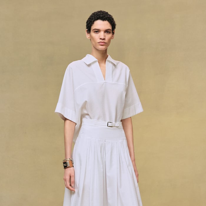 Blanc Cropped Polo Blouse