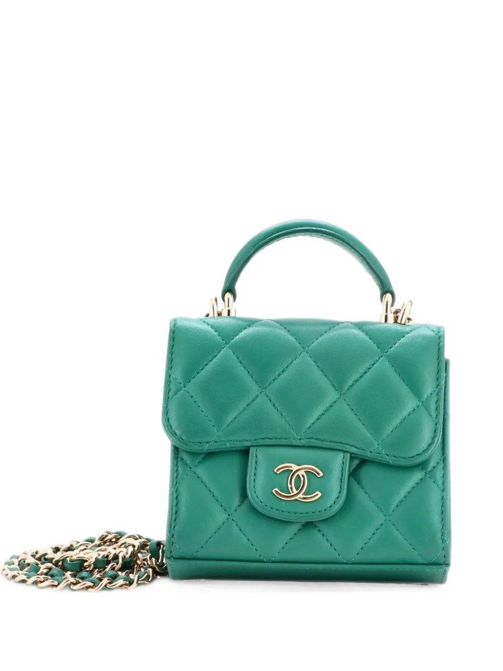 Square Classic Flap Top Handle Clutch with Chain Quilted Lambskin crossbody bag