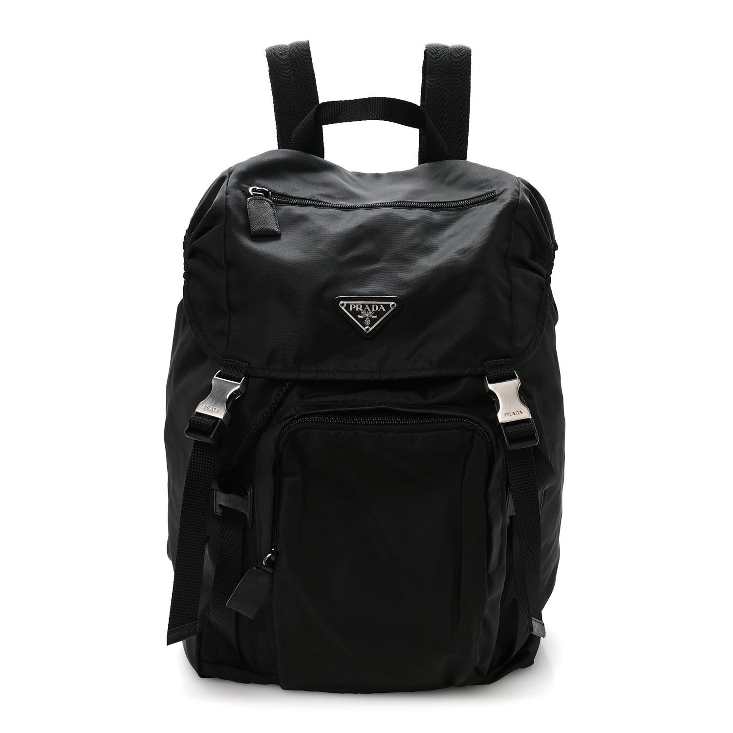 Prada Tessuto Nylon Montagna Double Buckle Backpack Black