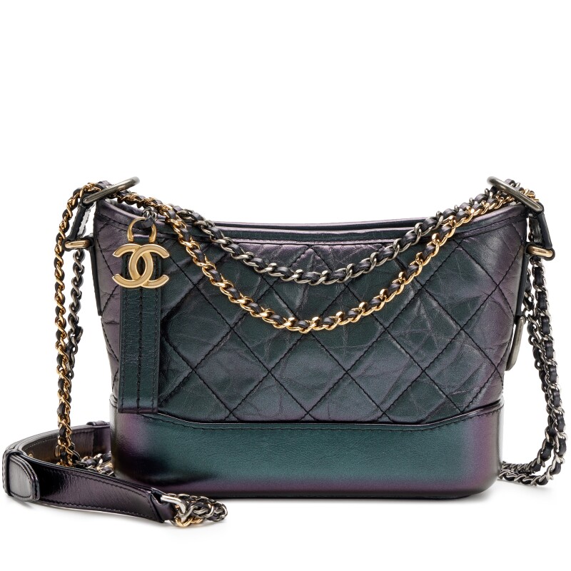 Iridescent Black and Purple Quilted Calfskin Small Gabrielle Hobo Bag Aged Gold, Gold, Silver and Ruthenium Hardware, 2019