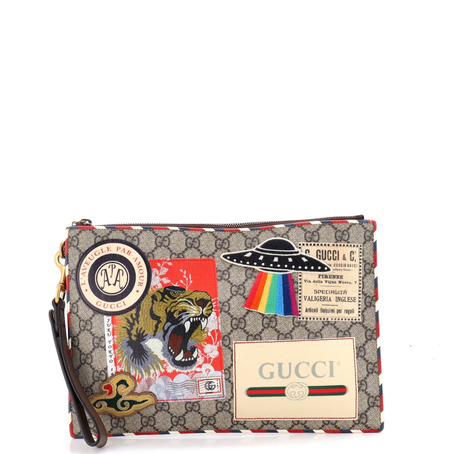 Courrier Pouch GG Coated Canvas with Applique
