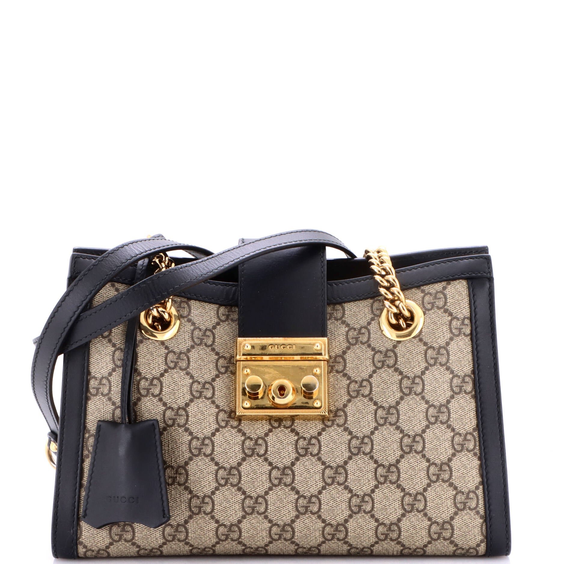 Padlock Chain Tote GG Coated Canvas with Leather Small