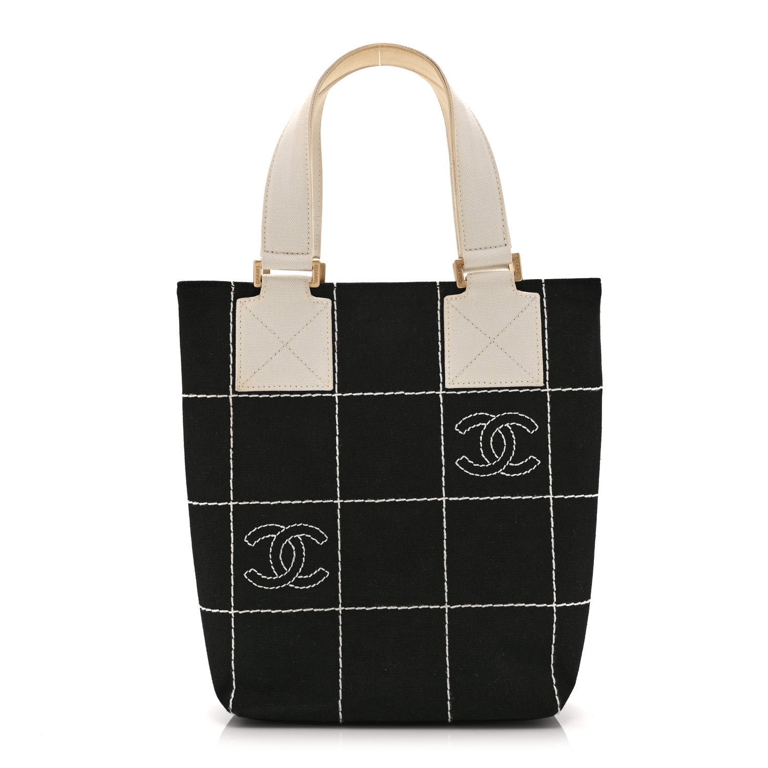 Chanel Canvas Square Stitched CC Small Tote Bag Black