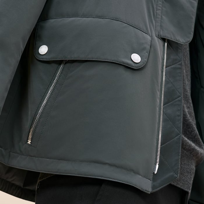 Carbone Straight Cut Jacket With Leather Detail