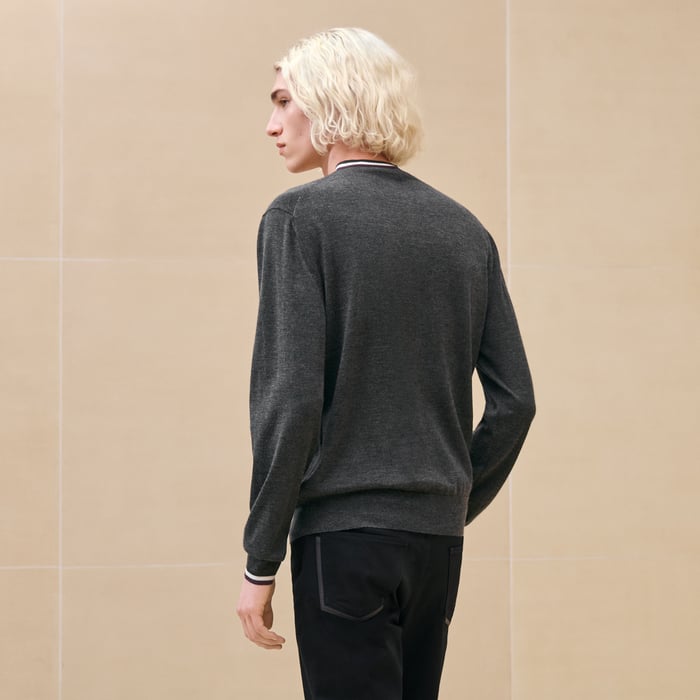 Anthracite "Rayures & Twist" V-neck Sweater