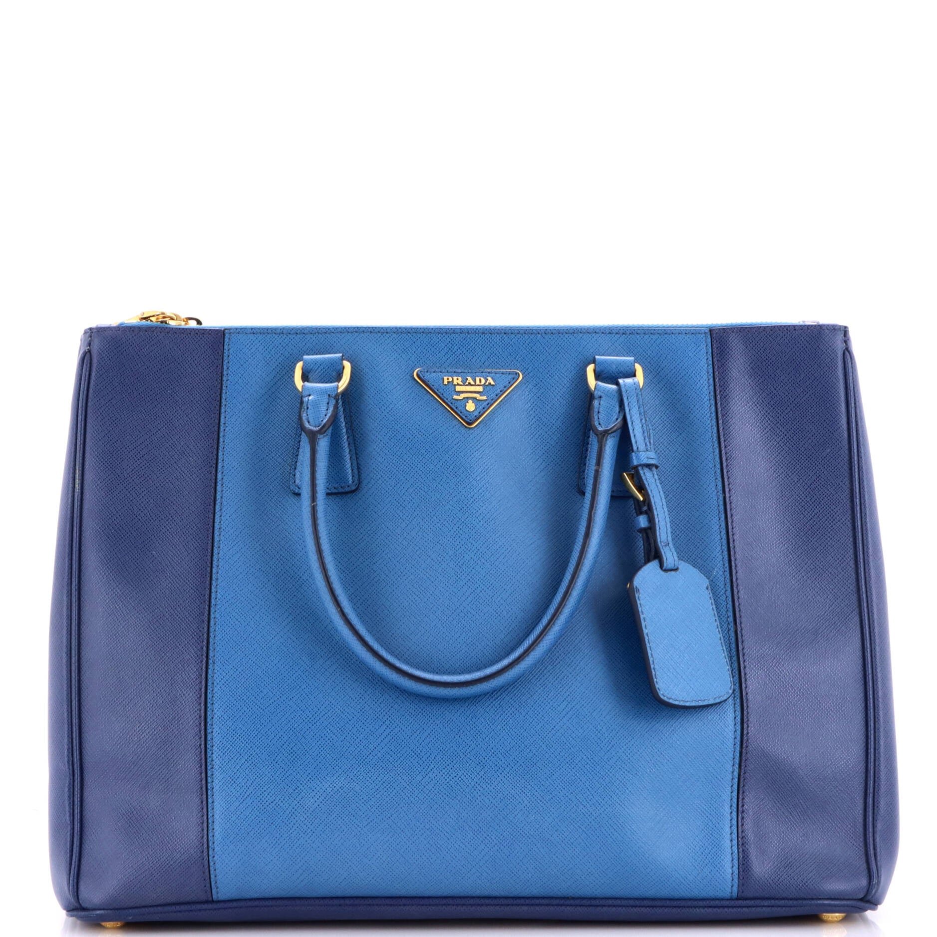 Bicolor Double Zip Lux Tote Saffiano Leather Medium
