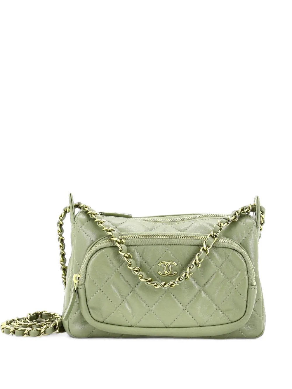 CC Front Pocket Zip Clutch with Chain Quilted Lambskin Large shoulder bag