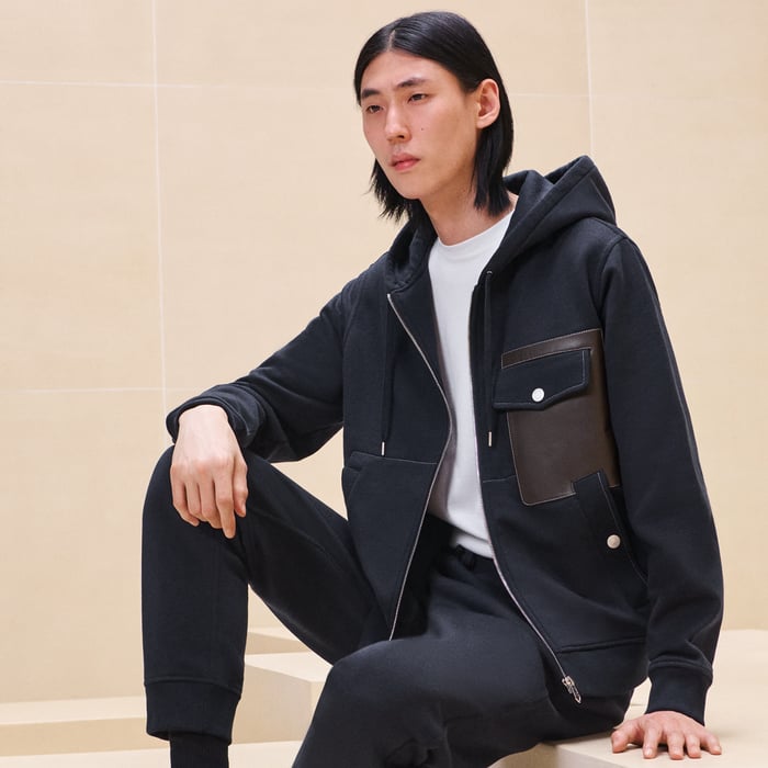 Marine "Empreinte Sellier Cuir" Zipped Hooded Sweater