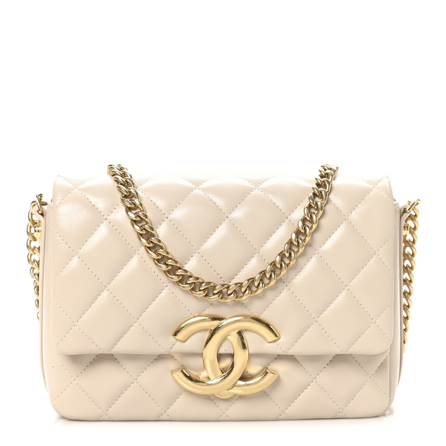 Chanel Lambskin Quilted Mini Maxi CC Flap Beige