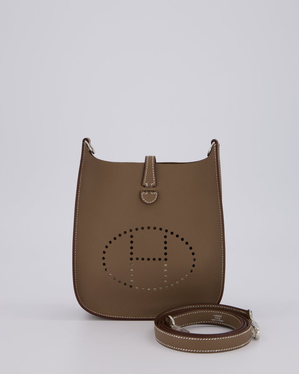 Hermès Mini Evelyne Sellier Bag in Etoupe Epsom Leather with Palladium Hardware