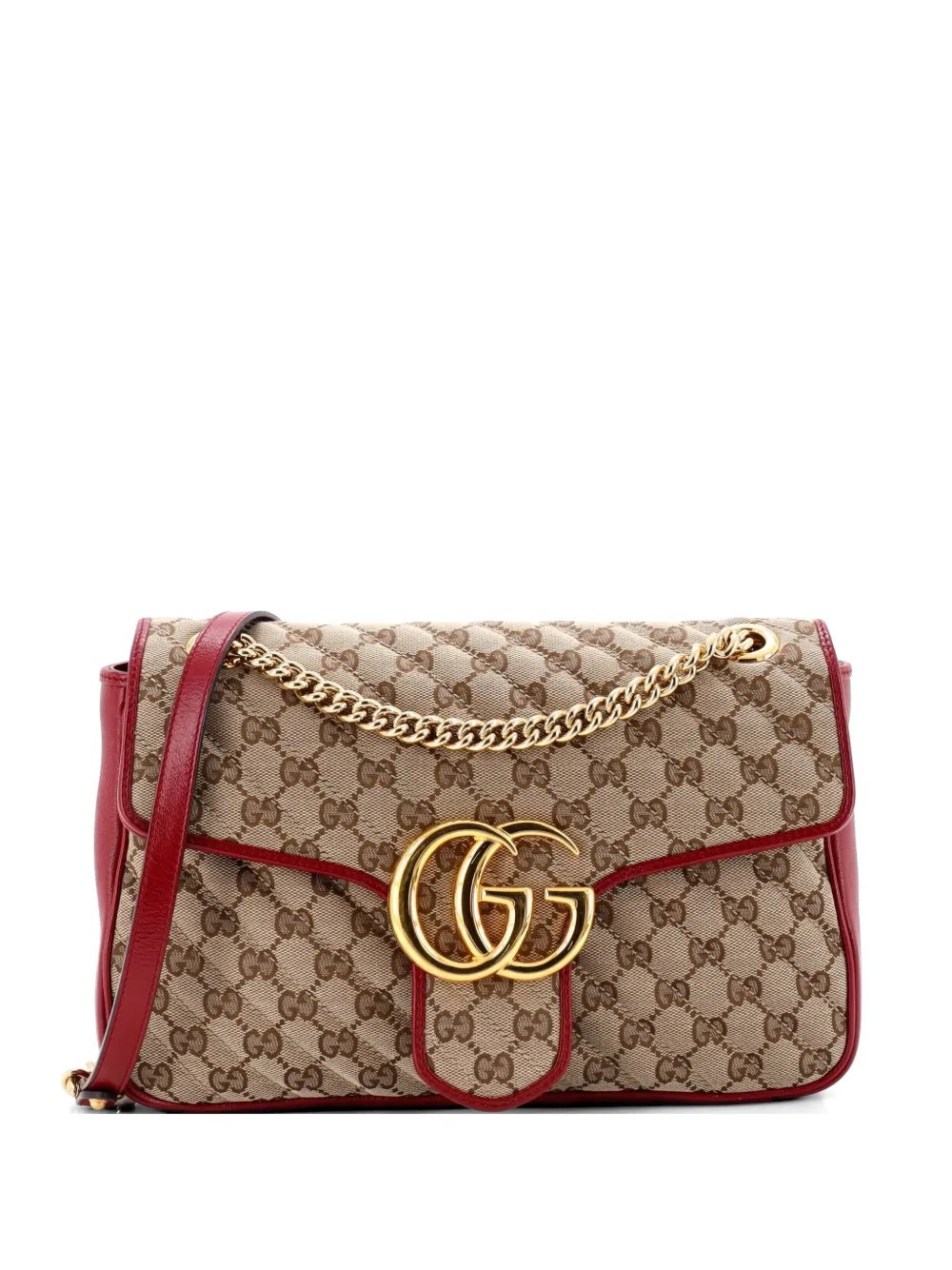 GG Marmont Flap Bag Diagonal Quilted GG Canvas with Leather Medium shoulder bag
