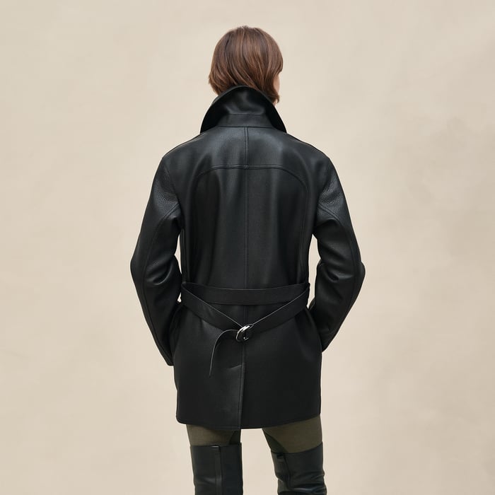 Noir Leather Pea Coat
