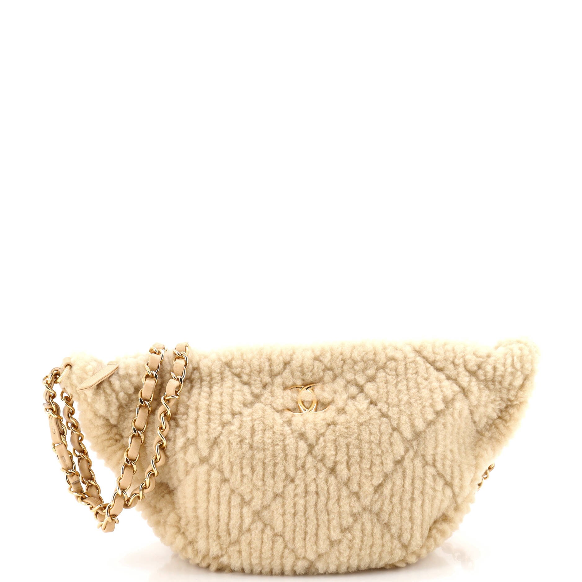 Chanel Coco Neige Half Moon Chain Hobo Quilted Shearling