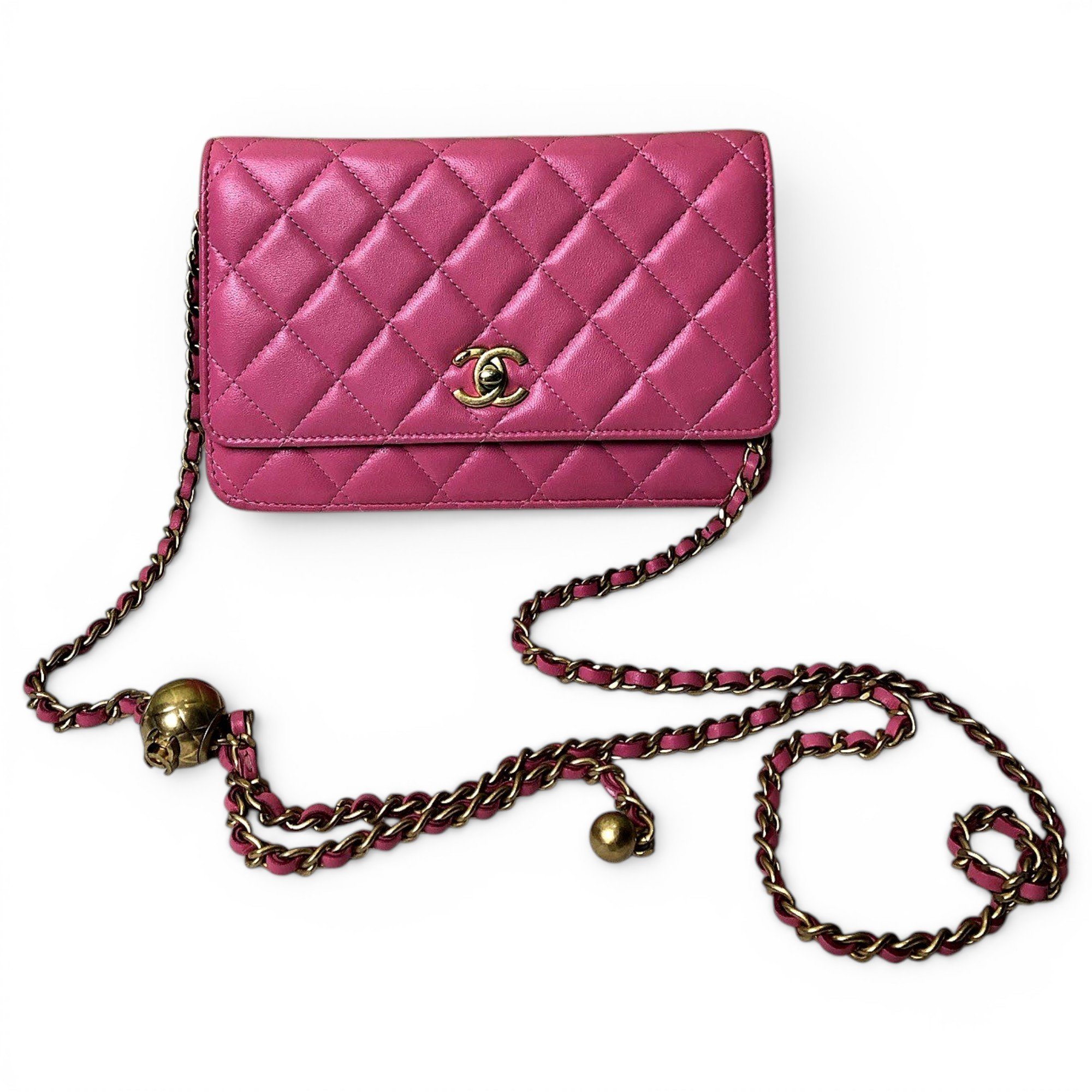 Trendy CC Wallet on Chain leather handbag