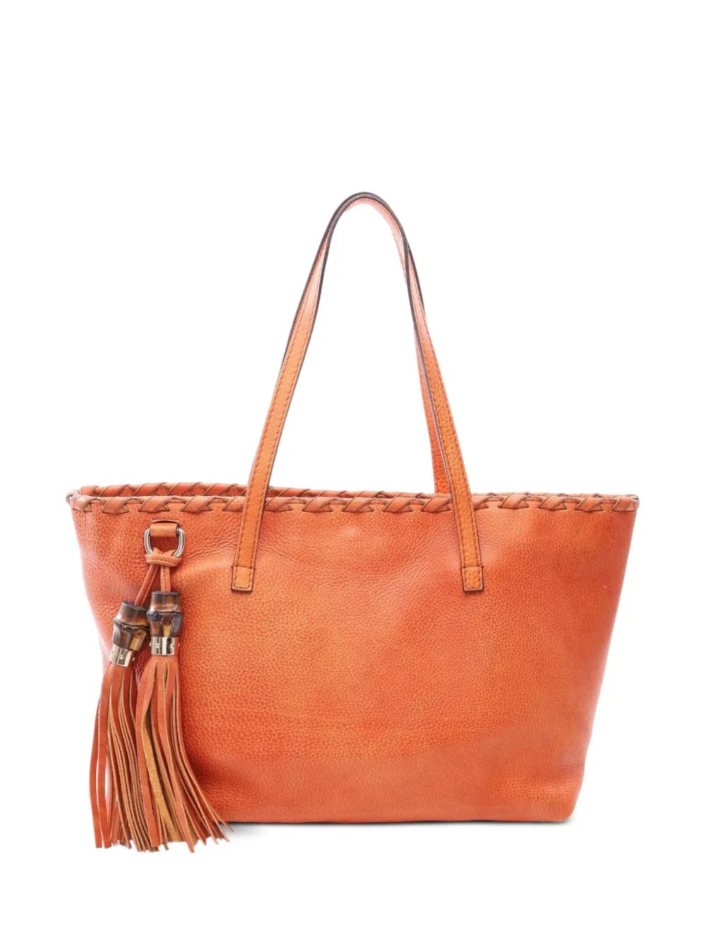 2000s Bamboo tassel leather tote bag