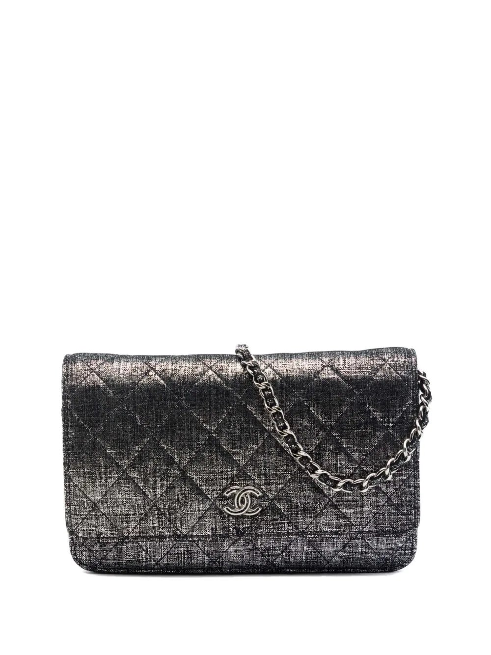 2014 CC Quilted Metallic Fabric Wallet On Chain crossbody bag