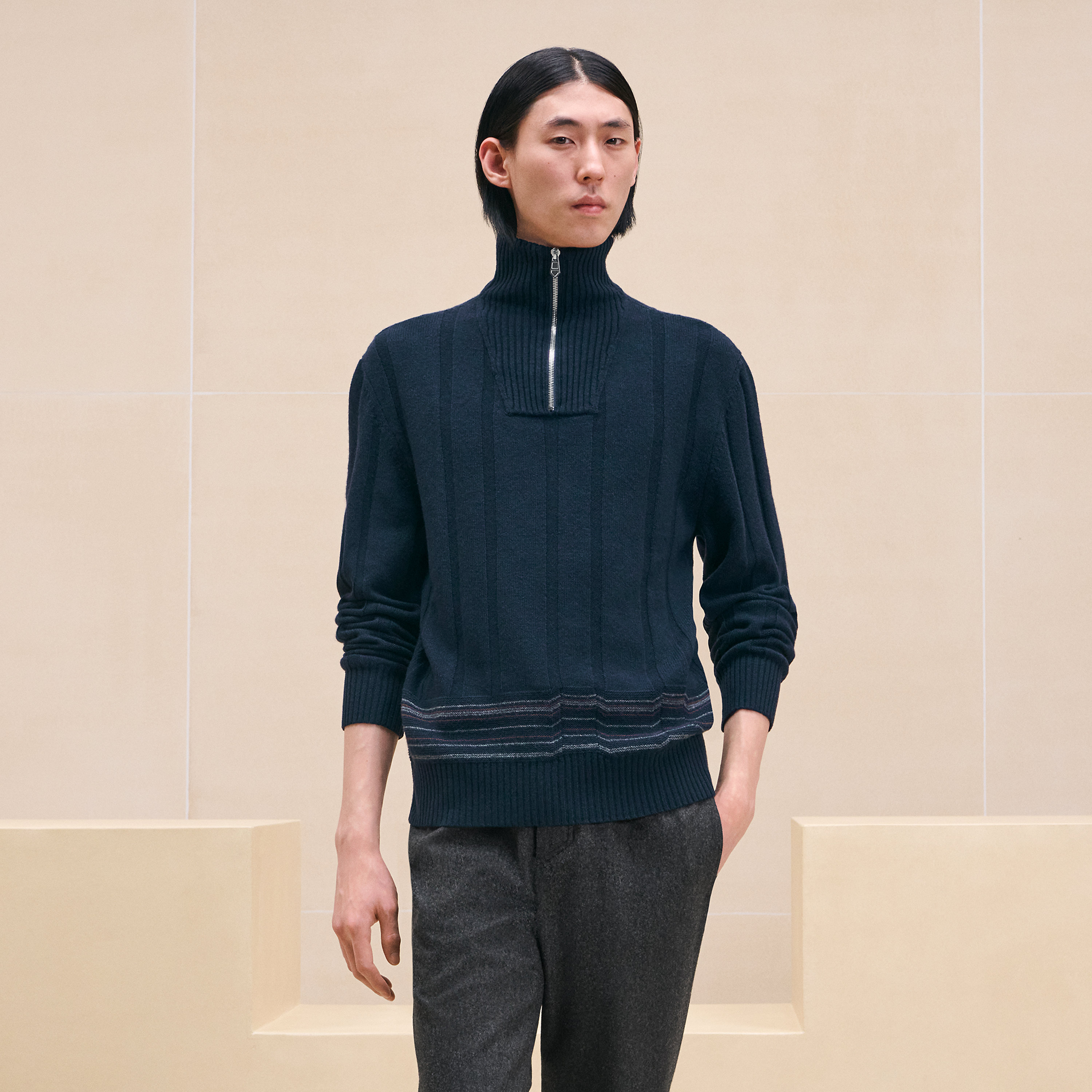 "Lignes brisees" full-zip sweater