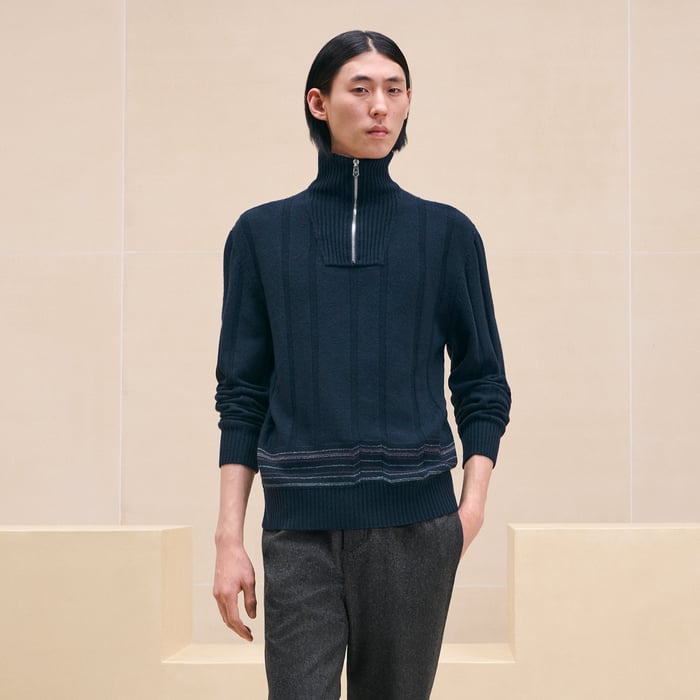 Marine "Lignes Brisees" Full-zip Sweater