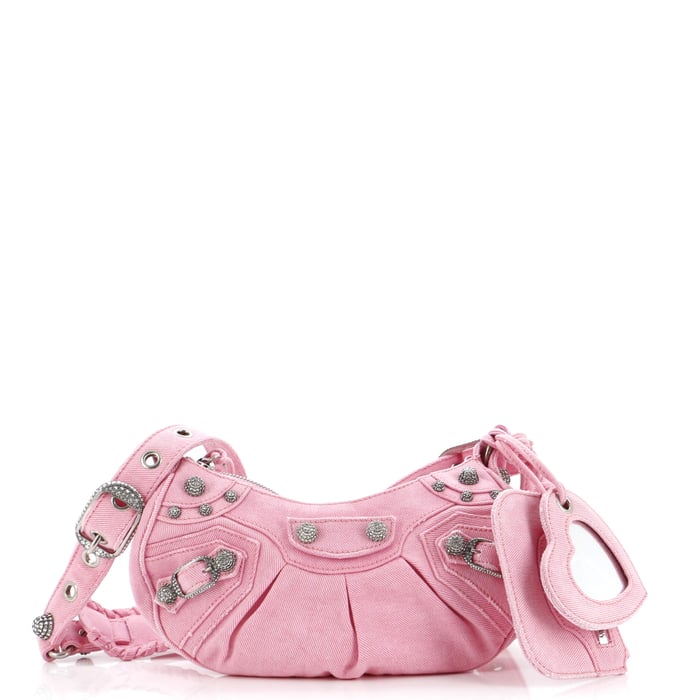 Balenciaga Le Cagole Giant Studs Shoulder Bag Denim with Crystals XS