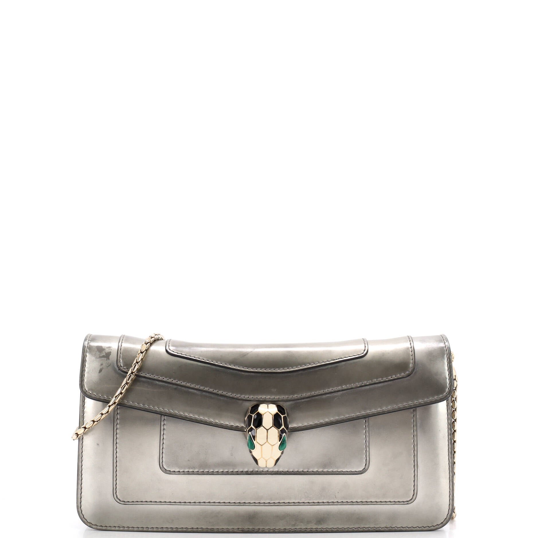 Serpenti Forever Chain Clutch Metallic Leather