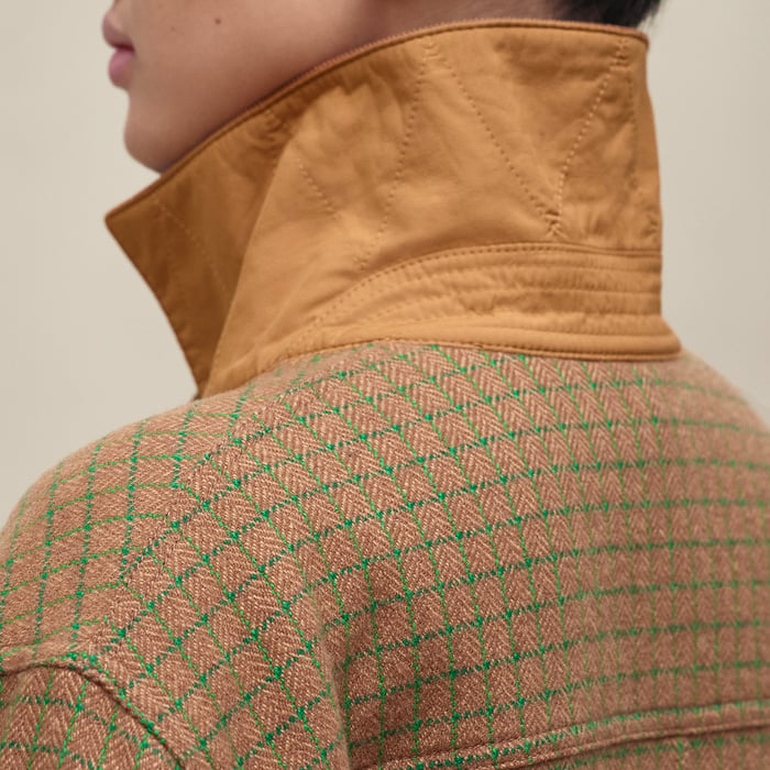 Marron Fauve Mixed Materials Modular Cashmere Jacket