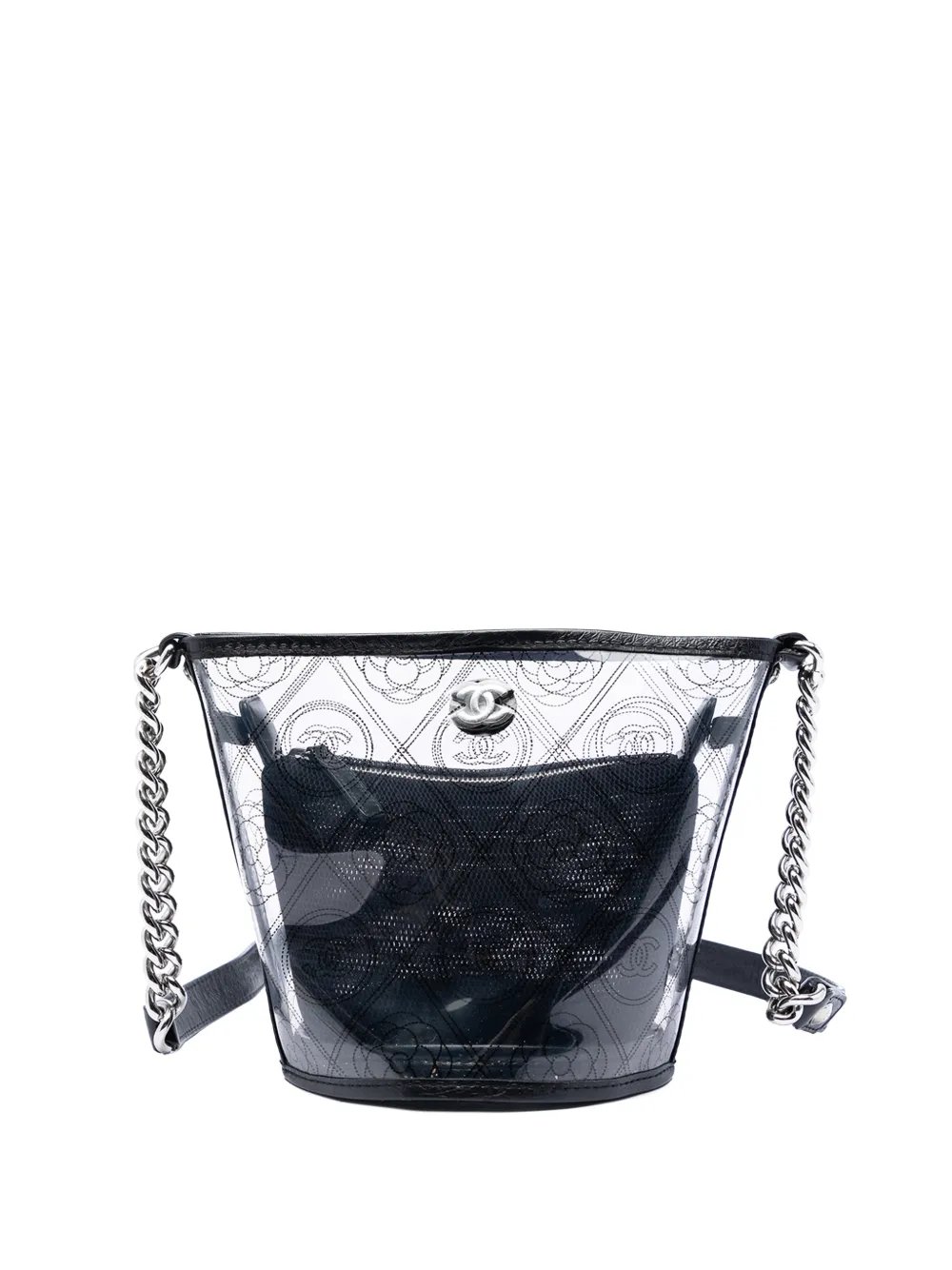 2018 Small PVC and Crumpled Calfskin Camellia Coco bucket bag