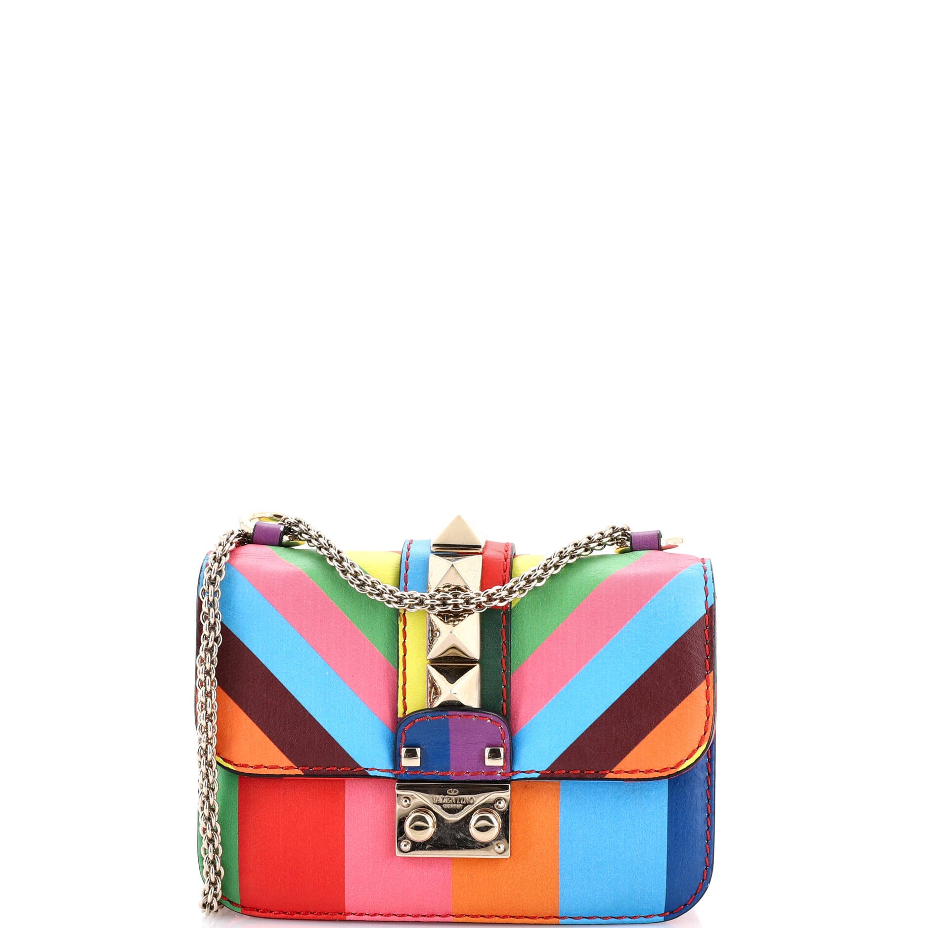 Valentino Garavani 1973 Glam Lock Shoulder Bag Striped Leather Small