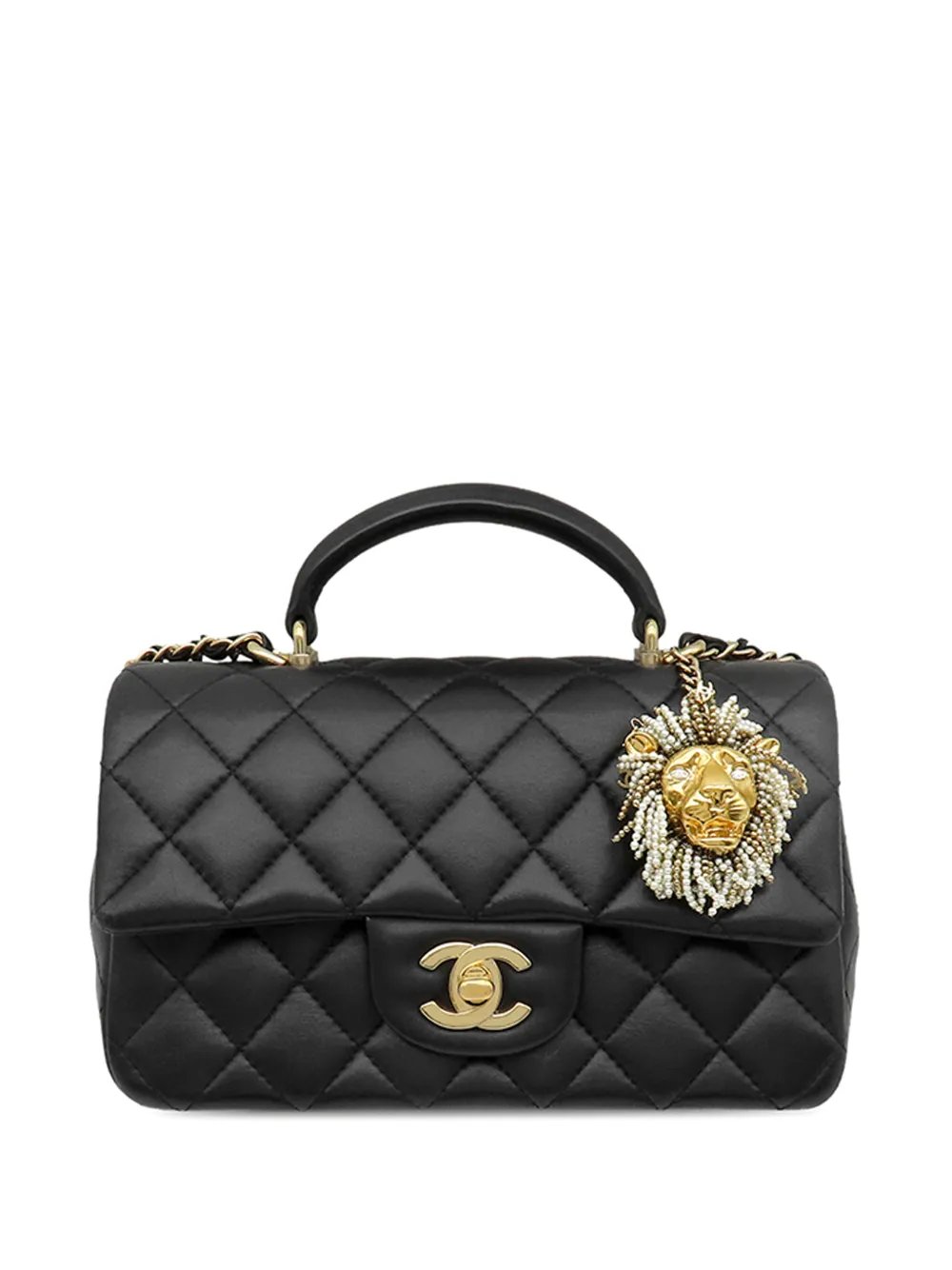 2021-2026 Mini Rectangular Classic Lambskin Lion Charm Top Handle Flap satchel