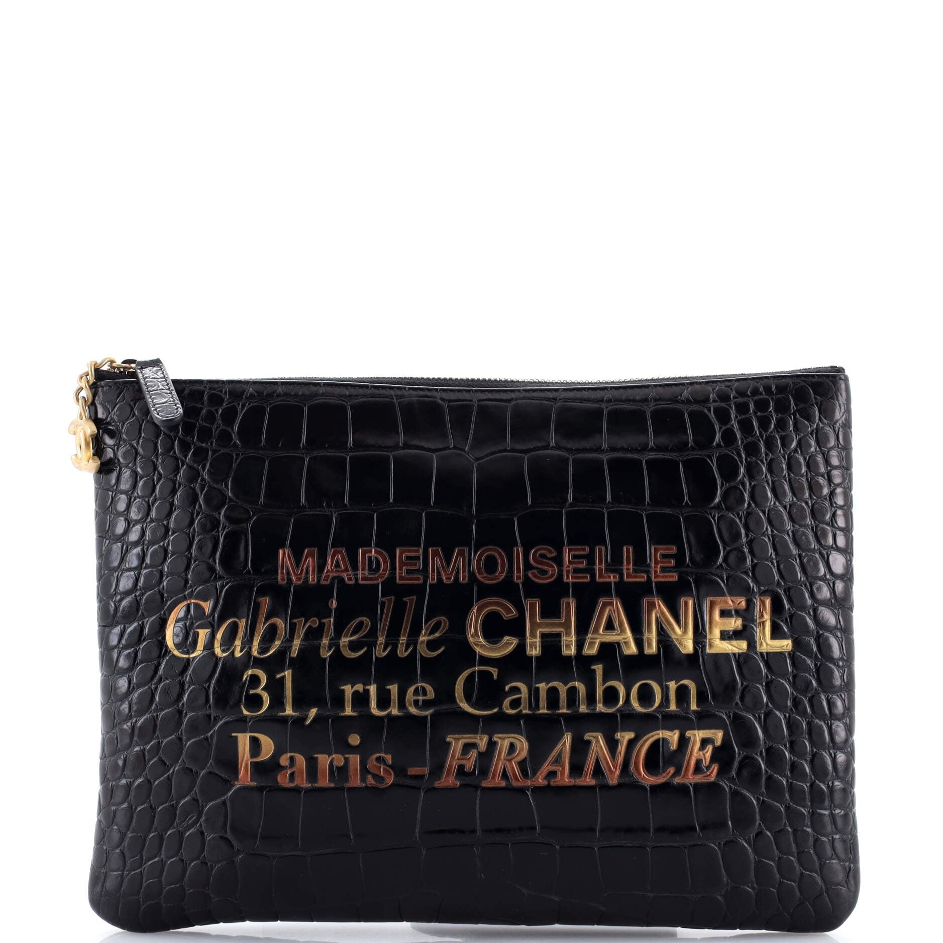 Signature O Case Pouch Printed Crocodile Embossed Calfskin Medium
